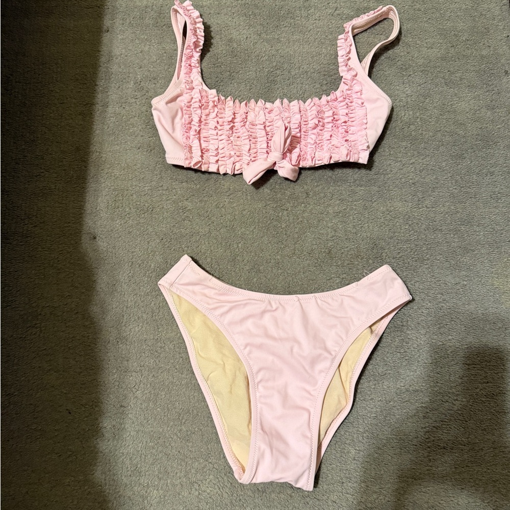 Rosa Ferrer Pink Ruffled Bikini Set Women’s Size 6 Designer Swim NWT